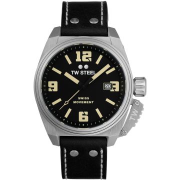 TW Steel TW1101 Canteen Swiss Movement Steel 3H Zwart Leer 42mm