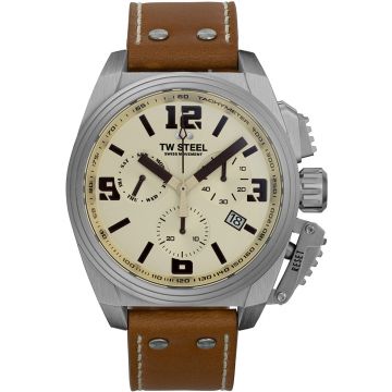 TW Steel TW1110 Canteen Swiss Movement Steel Chrono Bruin Leer 46mm