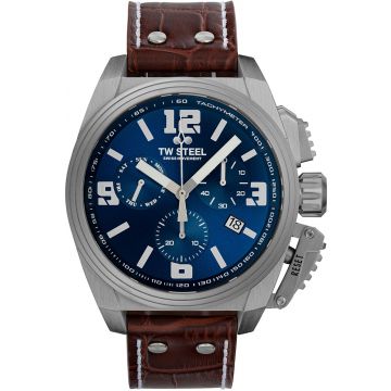 TW Steel TW1113 Canteen Swiss Movement Steel Chrono Bruin Leer 46mm