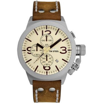 TW Steel TWCS104 Canteen Steel Chrono Bruin leer 45mm