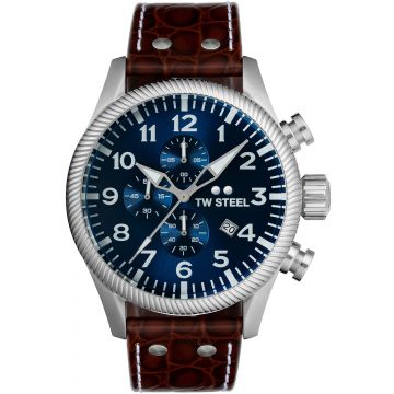 TW Steel TWVS111 Volante Steel Chrono Bruin Leer 48mm