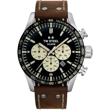 TW Steel TWVS120 Volante Steel Chrono Bruin Leer 48mm