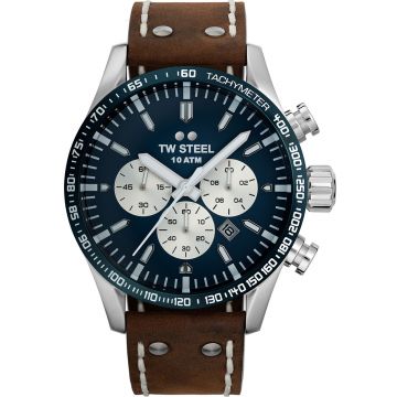TW Steel TWVS121 Volante Steel Chrono Bruin Leer 48mm